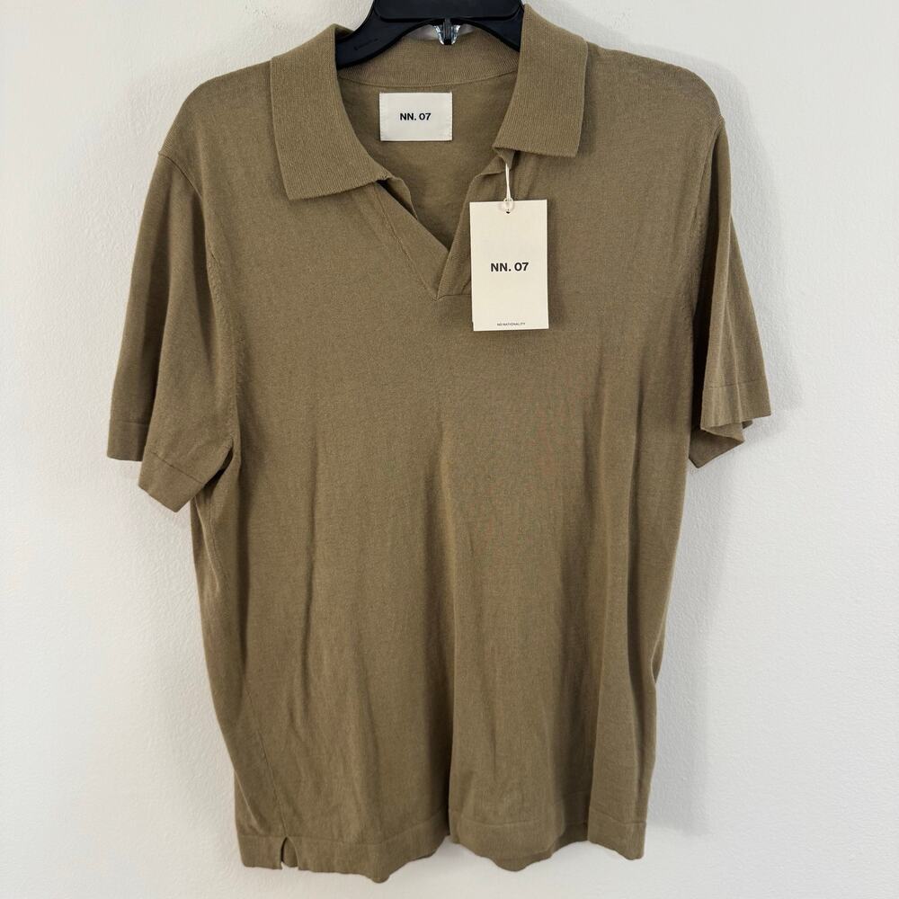 NWT NN07 Ryan Polo Small Cotton Linen Open Johnny Collar Knit Shirt Sage Green